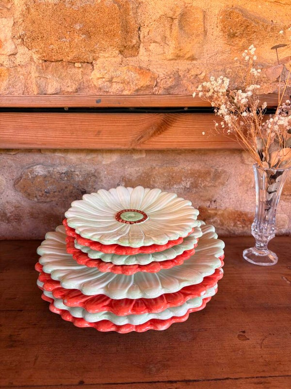 Service de 8 assiettes fleurs en barbotine