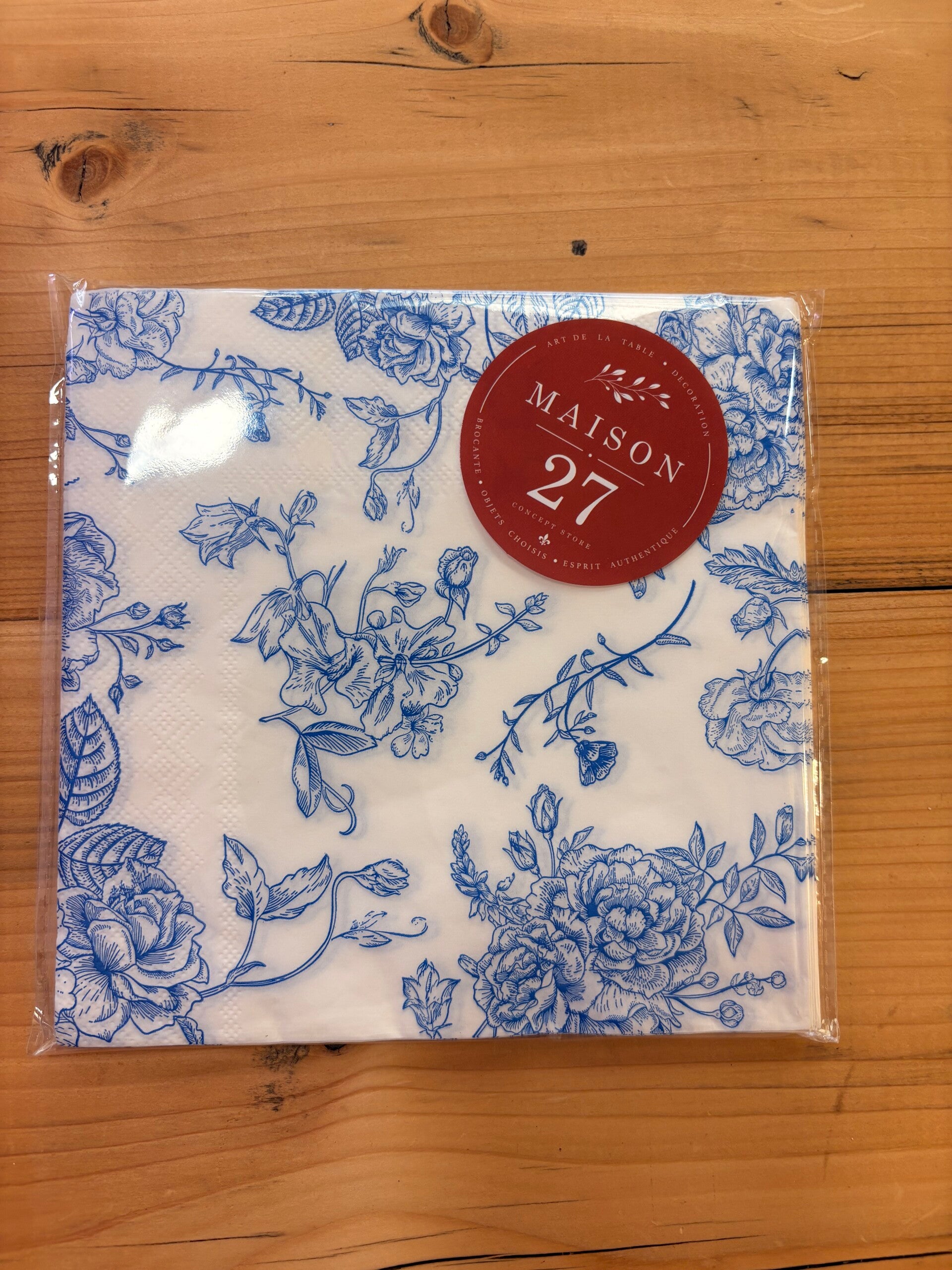 Lot de 20 serviettes en papier à motifs floraux bleus