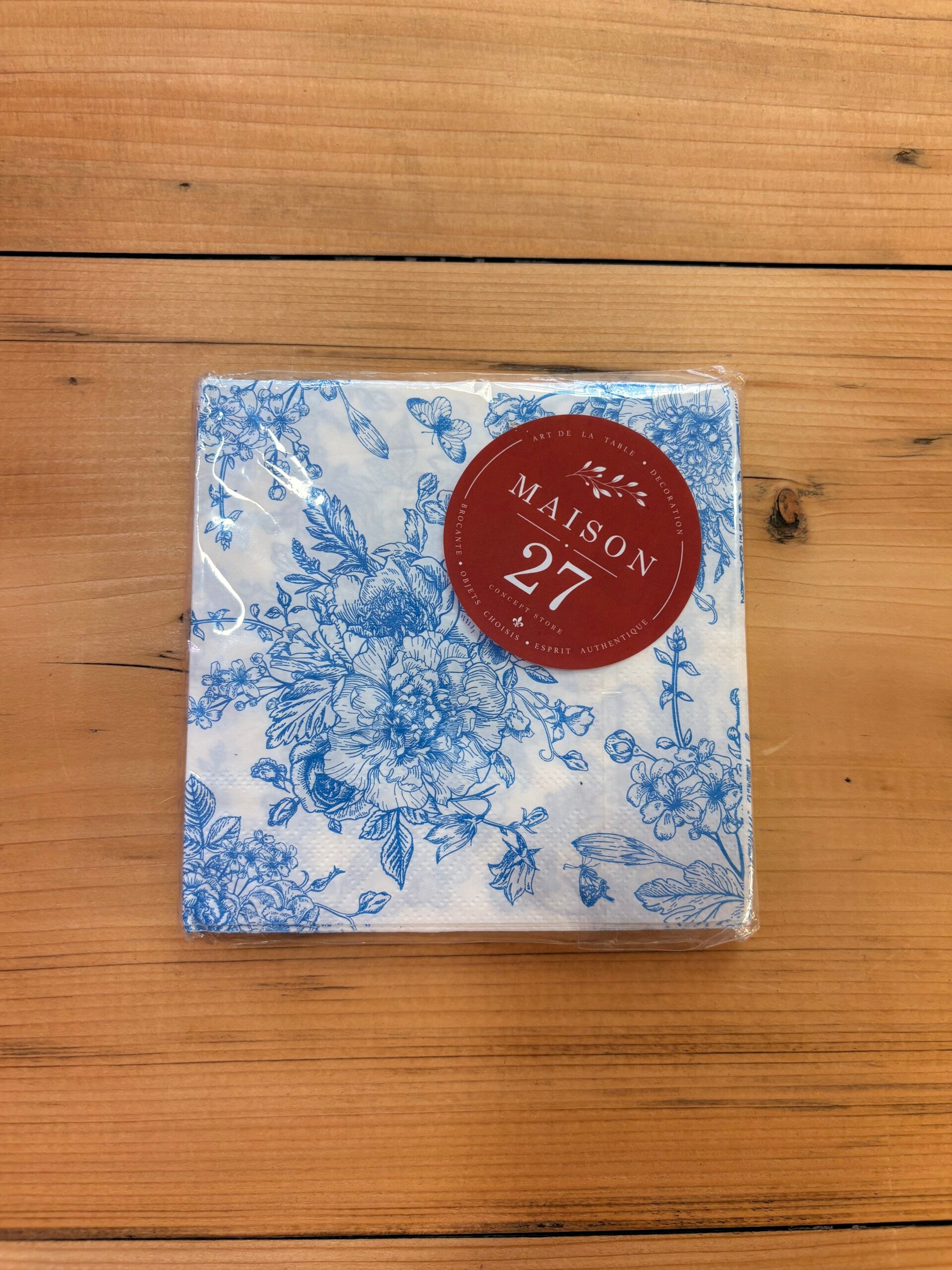 Lot de 20 petites serviettes en papier à motifs floraux bleus