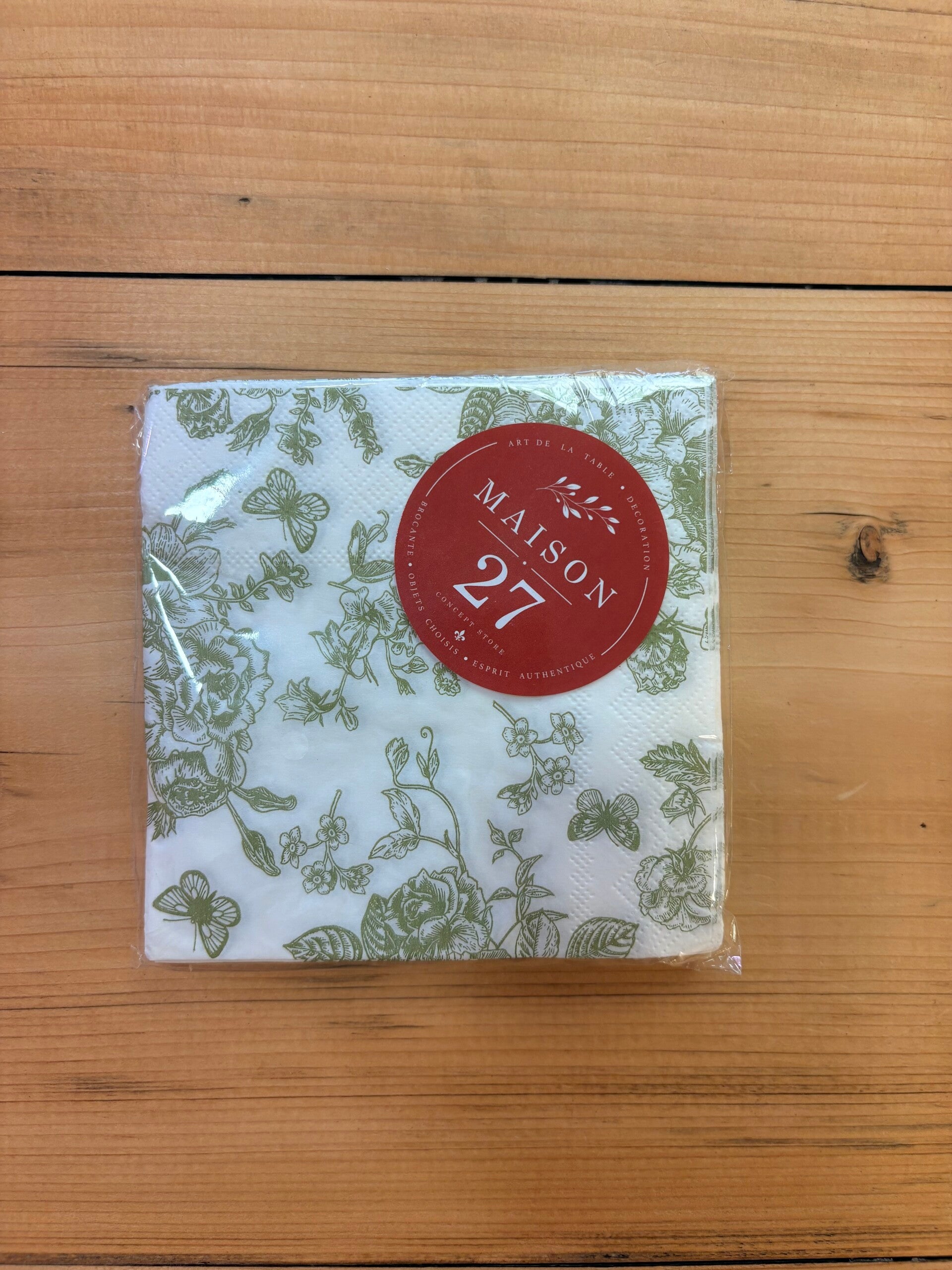 Lot de 20 petites serviettes en papier à motifs floraux vert sauge