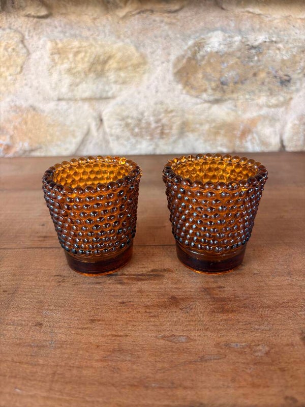 Duo de petits photophores vintage en verre ambré