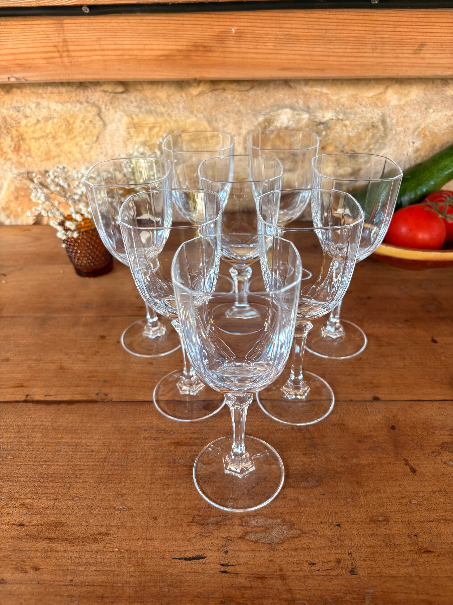 Lot de 8 verres à pied vintage en cristal