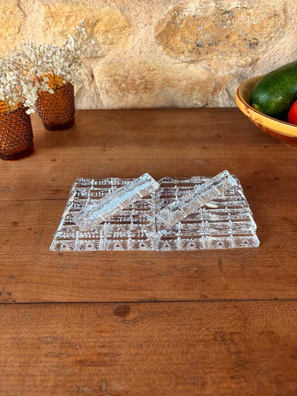Coffret de porte-couteaux vintage en verre moulé