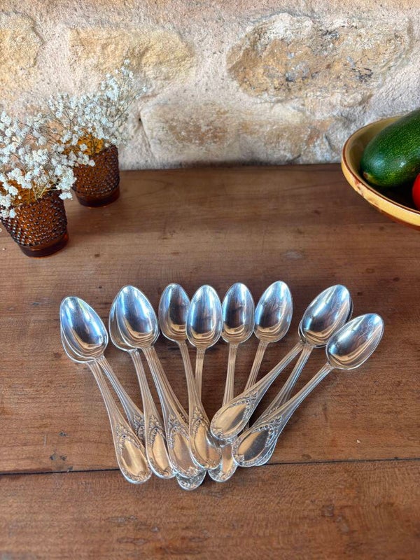 Lot de 12 petites cuillères à dessert anciennes – Ercuis, métal argenté