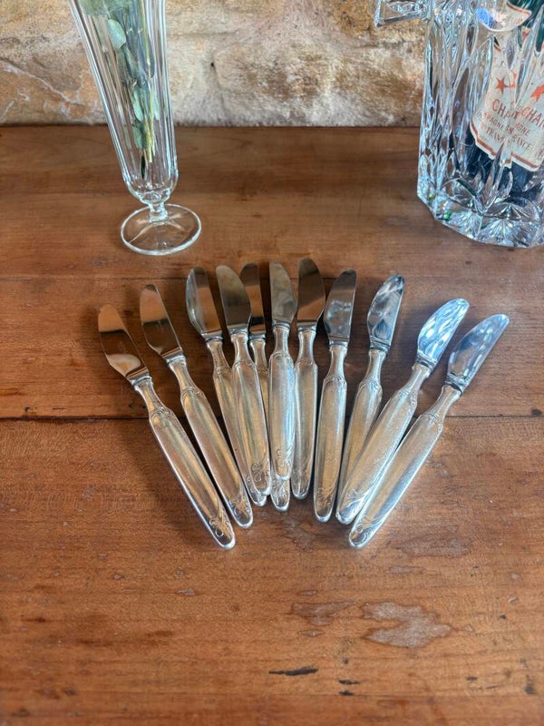 Lot de 11 couteaux à fromage anciens – métal argenté – DIXI Inox