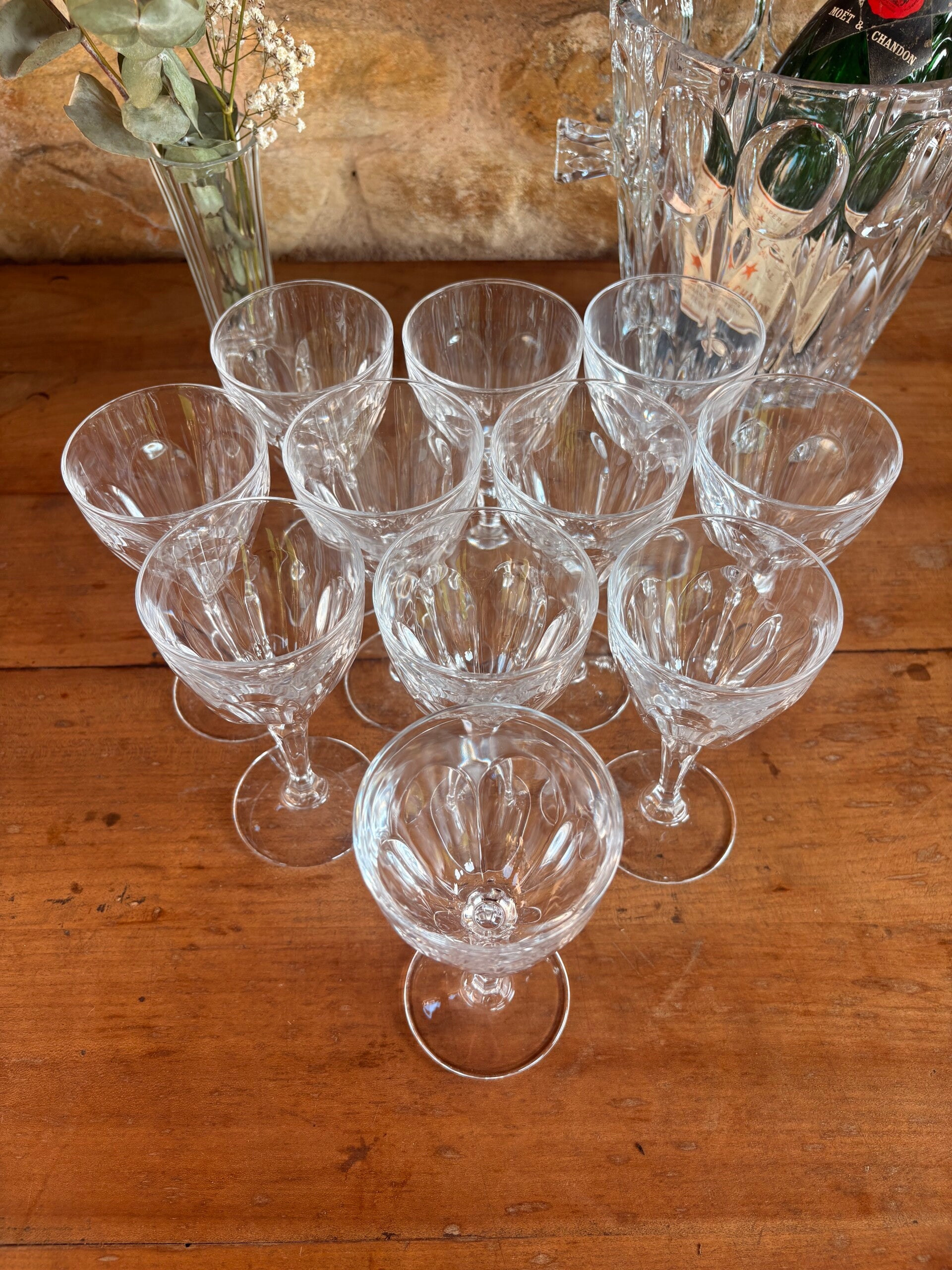 Lot de 11 verres à vin vintage – Cristal d’Arques, modèle Washington