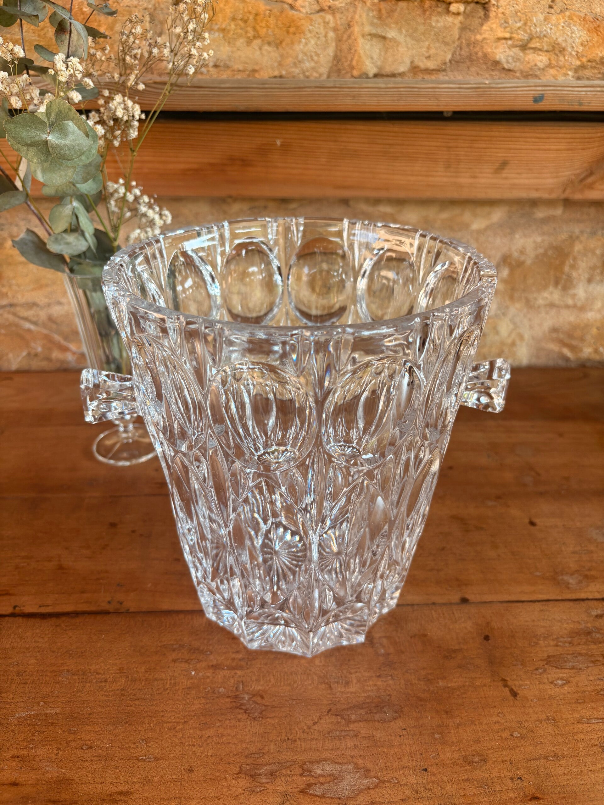 Seau à glace vintage en cristal – décor géométrique