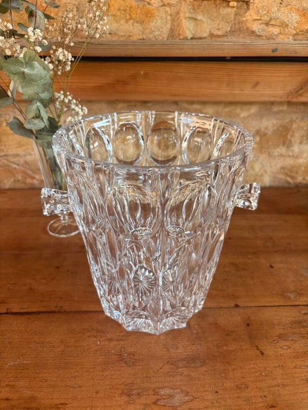 Seau à glace vintage en cristal – décor géométrique