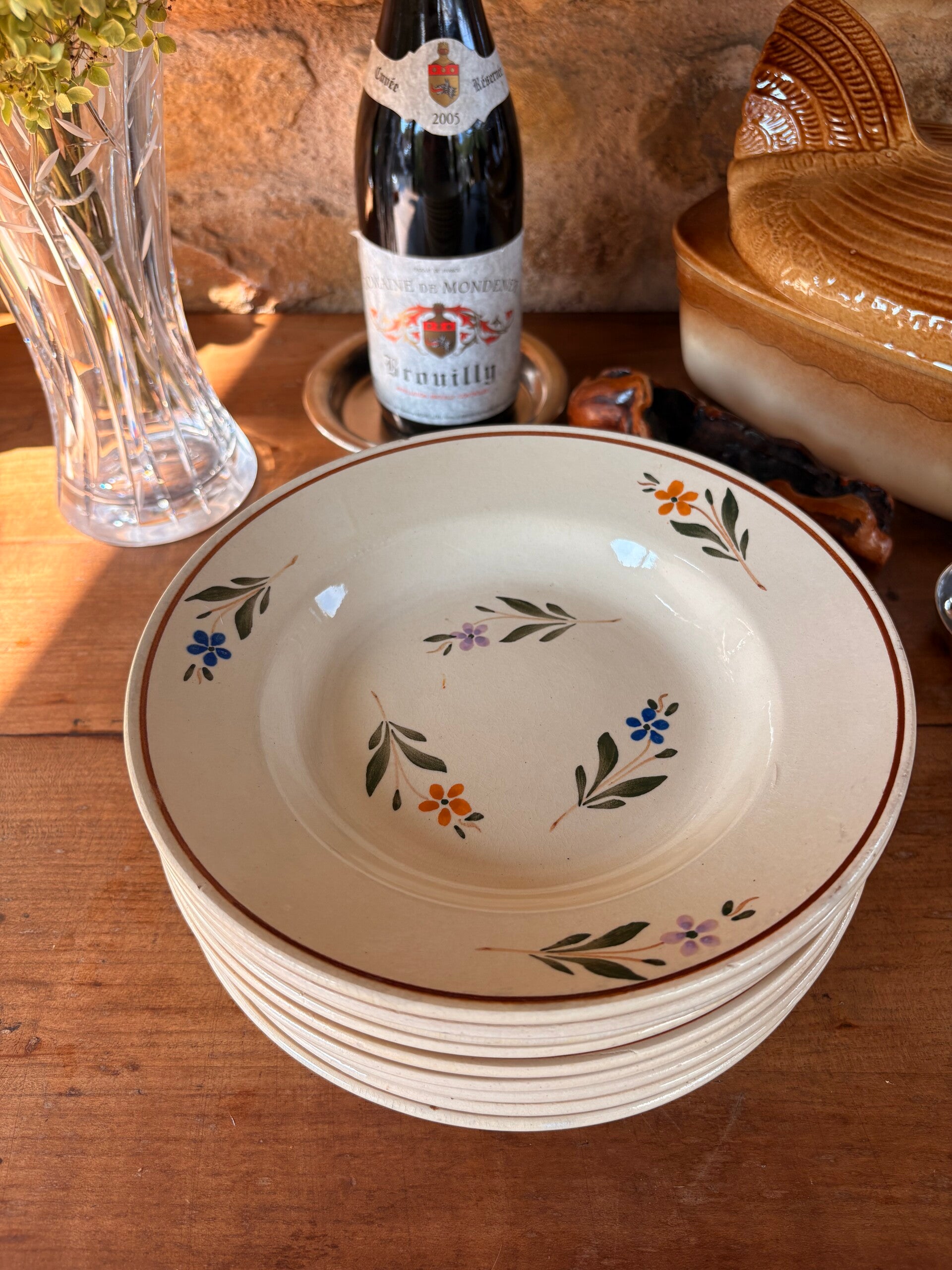 Lot de 10 assiettes creuses vintage – décor floral peint