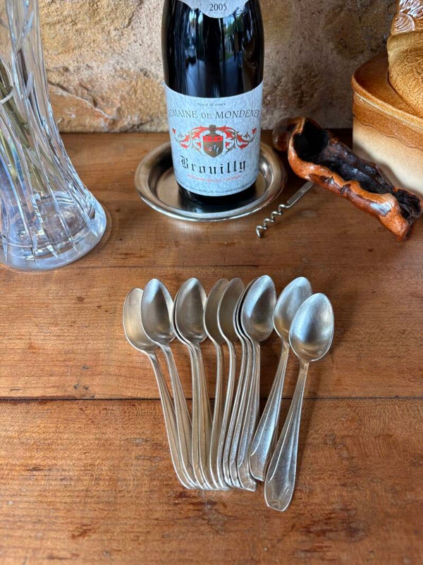 Lot de 11 petites cuillères anciennes en métal argenté – décor Art déco