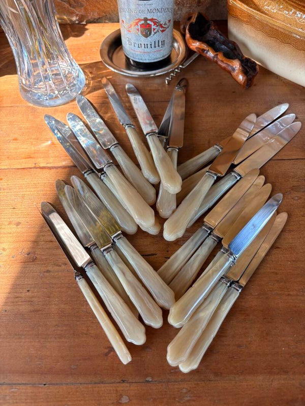 Lot de 24 couteaux anciens – manches effet nacré – Thiers