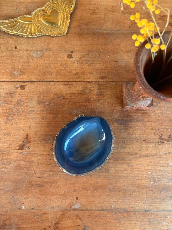 Coupelle en agate bleue naturelle – pierre polie vintage