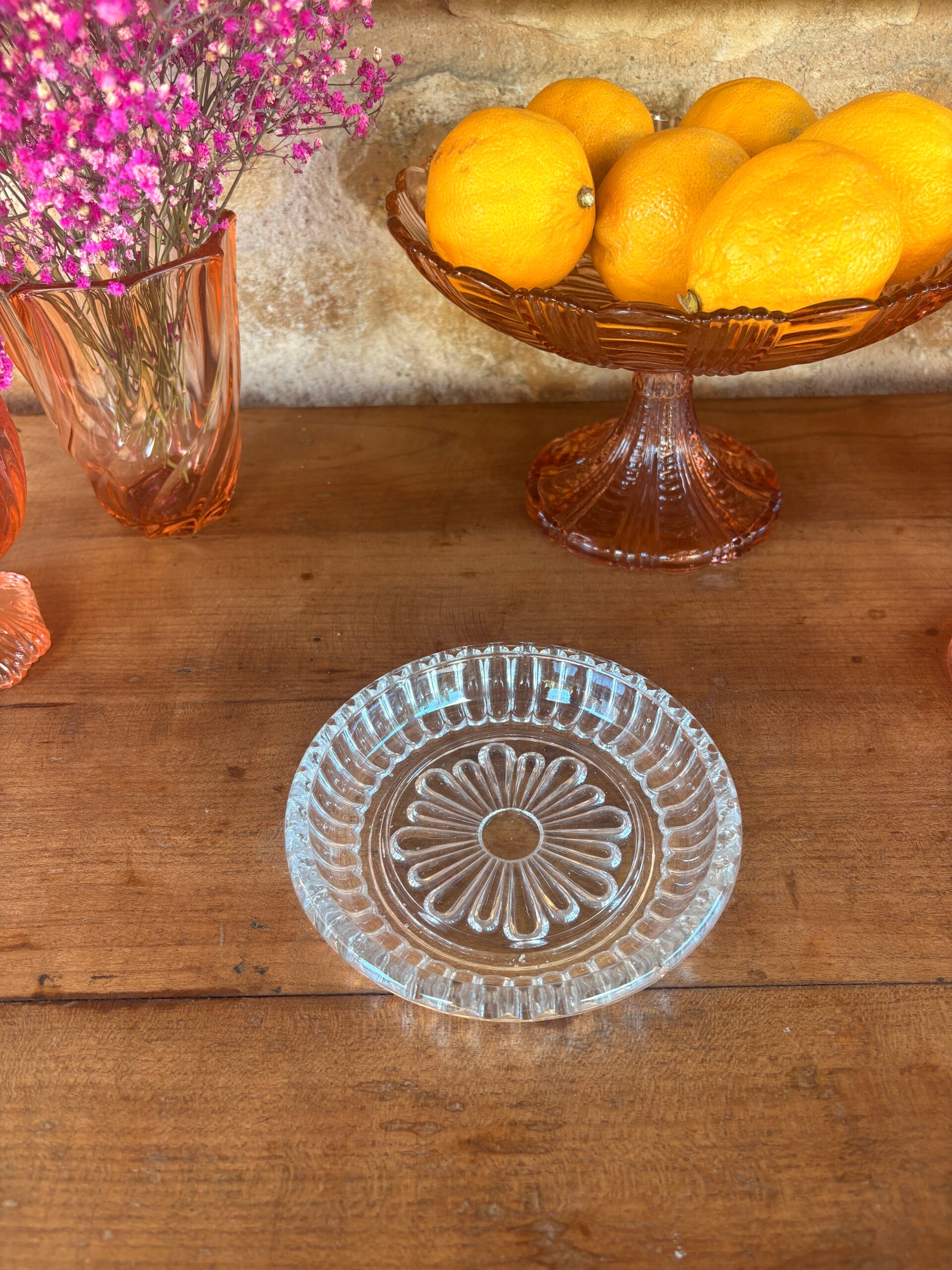 Dessous de bouteille vintage en verre moulé