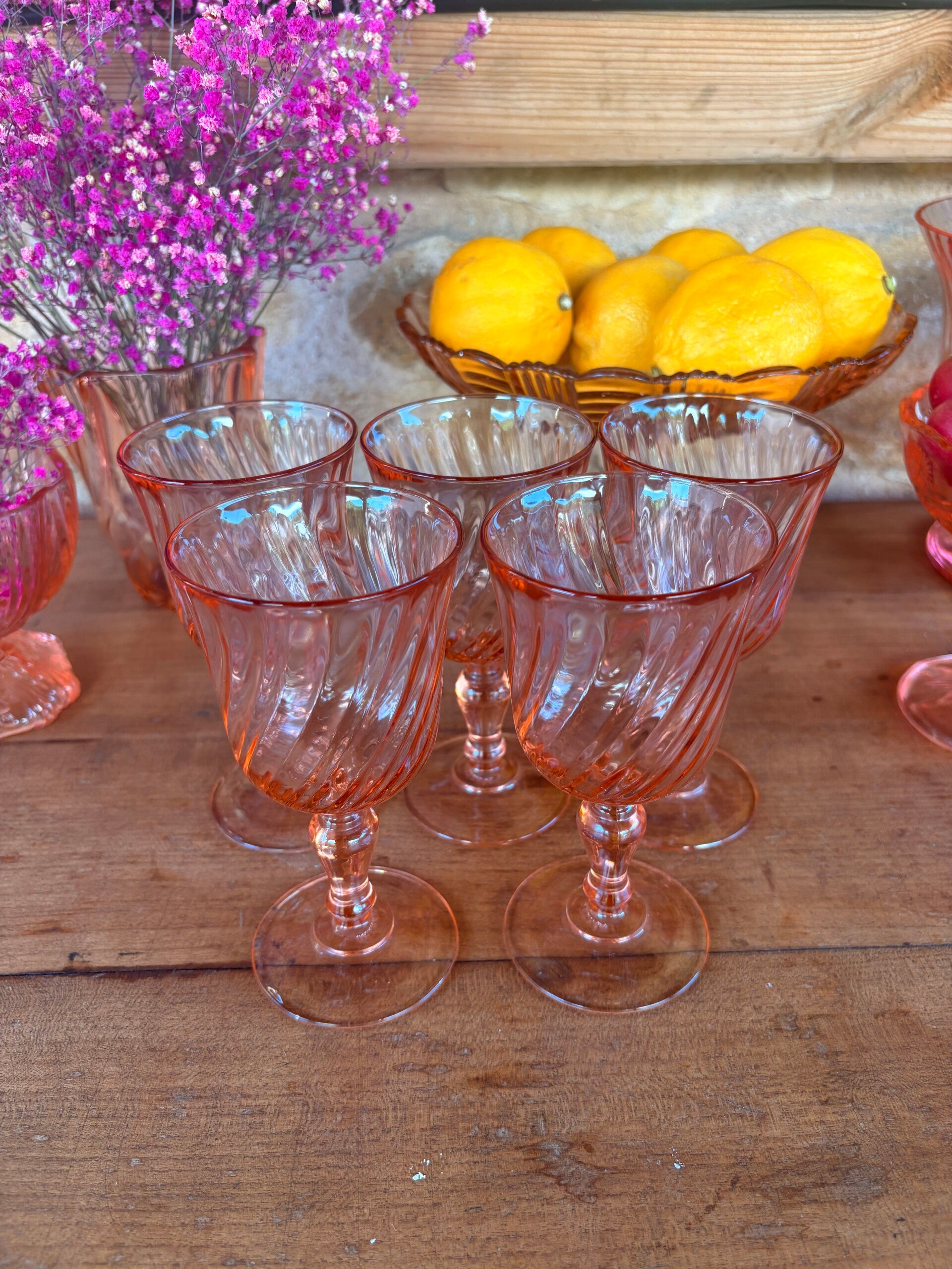 Lot de 5 verres à pied vintage – modèle Rosaline