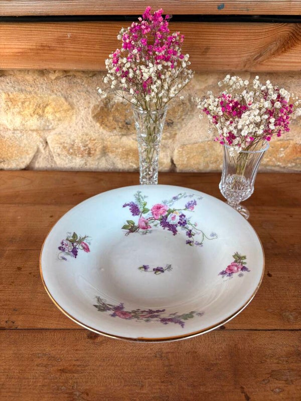 Compotier ancien en porcelaine à décor floral