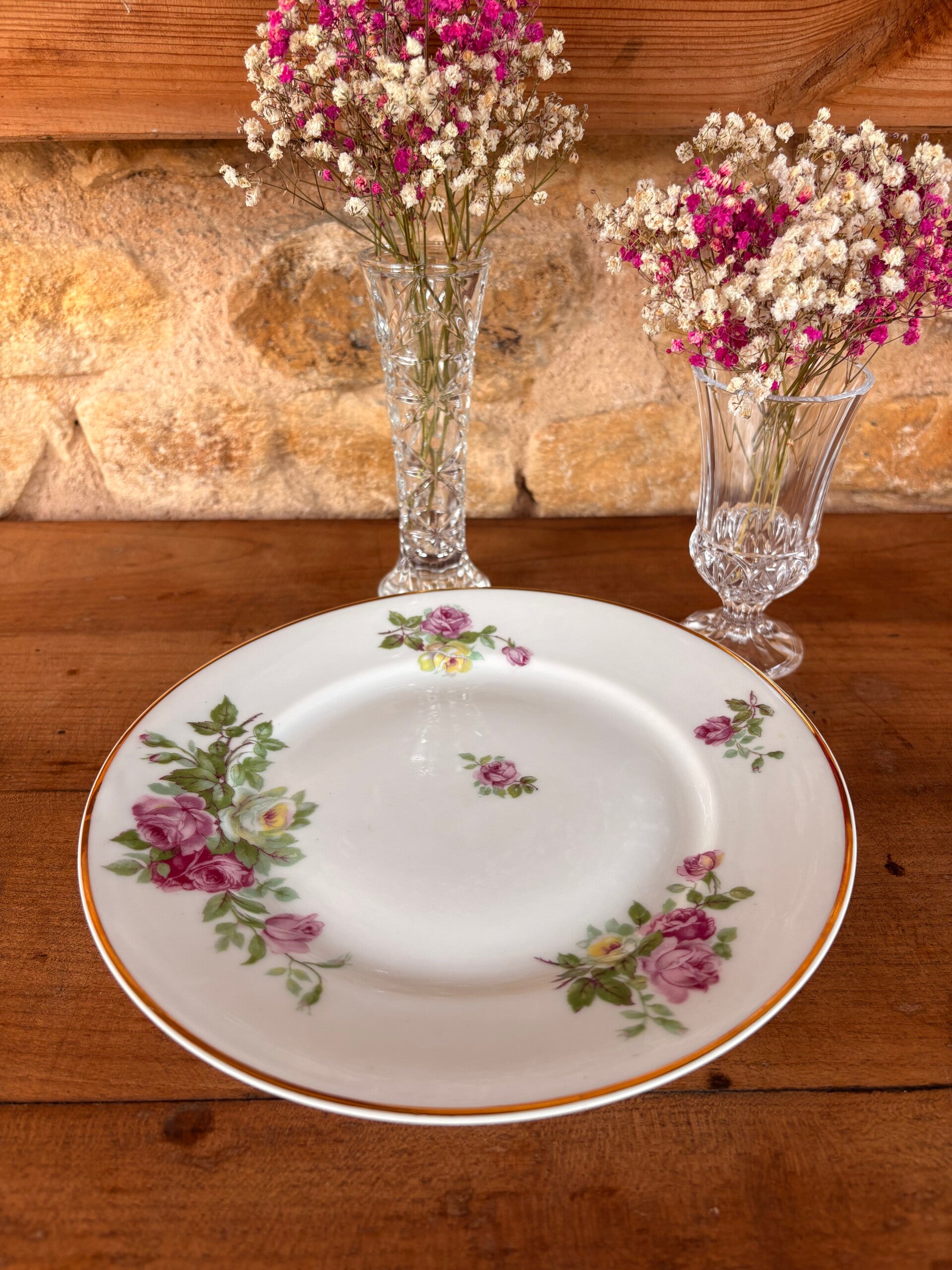 Compotier ancien en porcelaine de Limoges à décor de roses