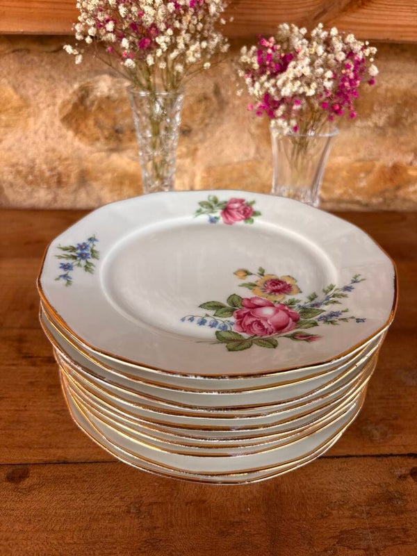 Lot de 10 petites assiettes anciennes fleuries – CB Cie France