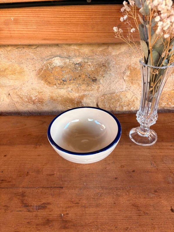 Bol vintage en céramique émaillée crème et bleu