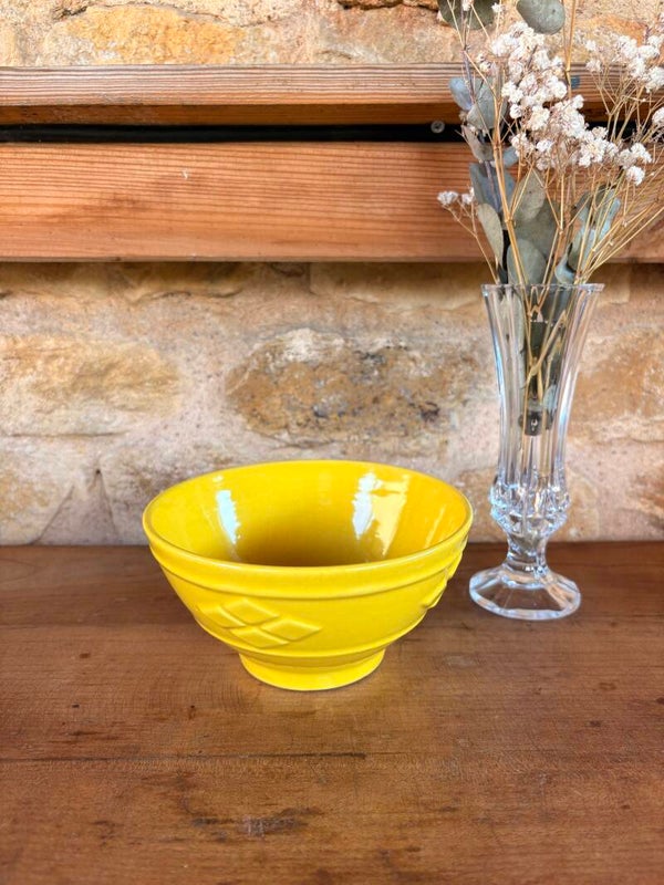 Bol vintage jaune à décor géométrique – attribué à Lesieur