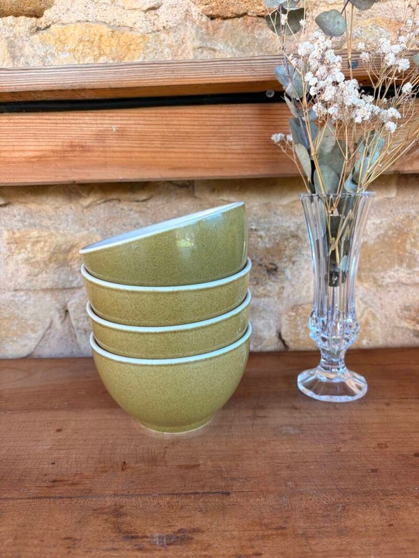 Lot de 4 bols vintage en céramique émaillée vert olive