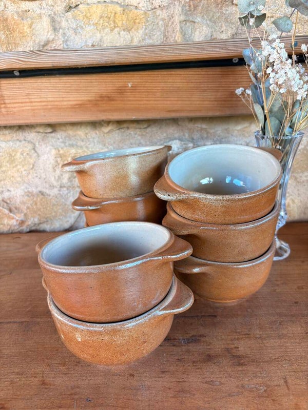 Lot de 8 bols à oreilles en grès émaillé