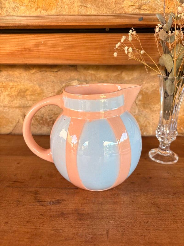 Pichet ancien Digoin Sarreguemines – rose et bleu