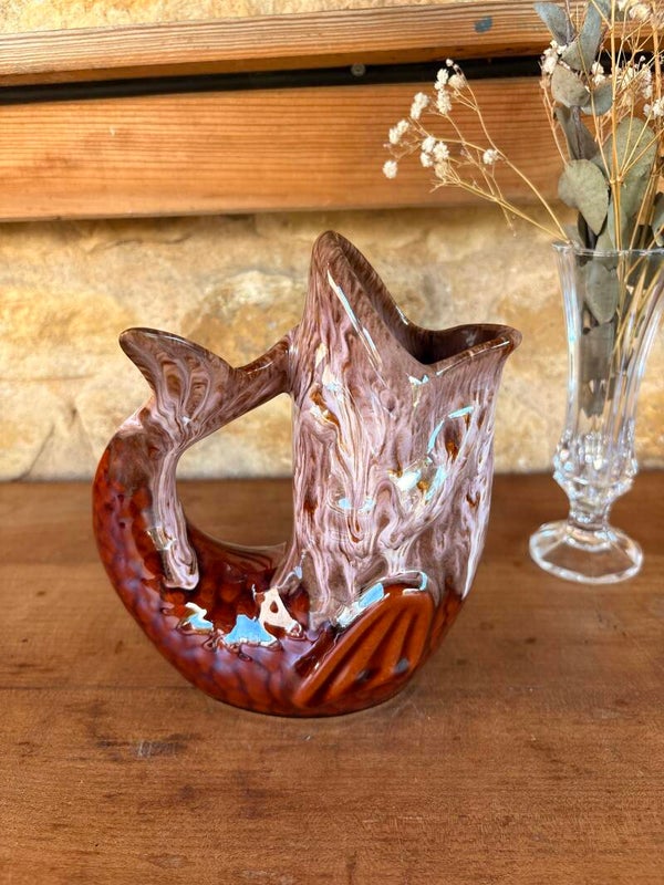 Pichet poisson glouglou vintage en céramique