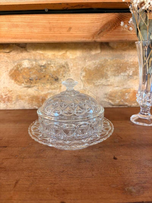 Petit confiturier ancien en verre moulé