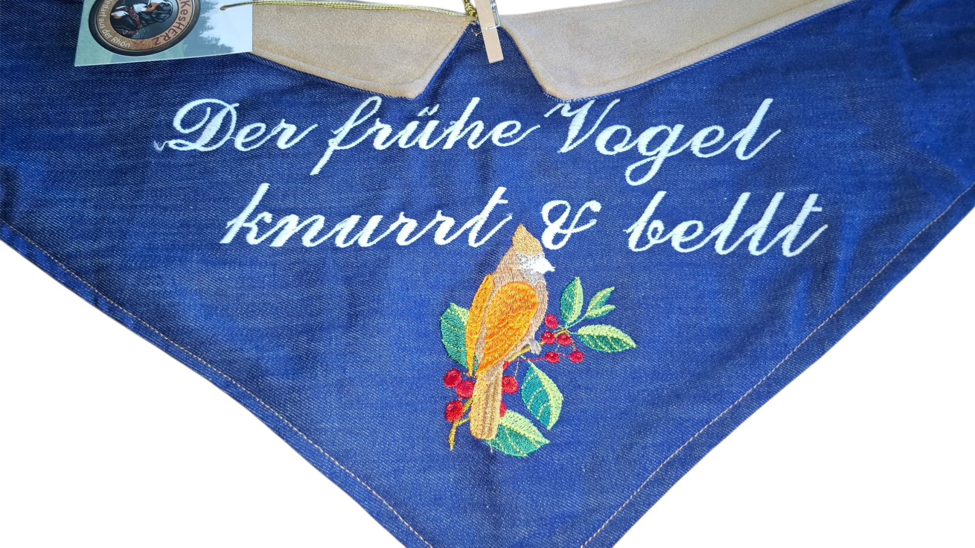 Besticktes Halstuch „Morgenmuffel“ – Der frühe Vogel...