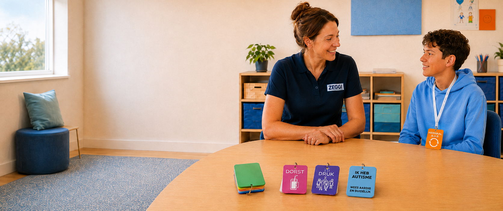 ZEGGI communicatiebadges gebruikt in begeleiding