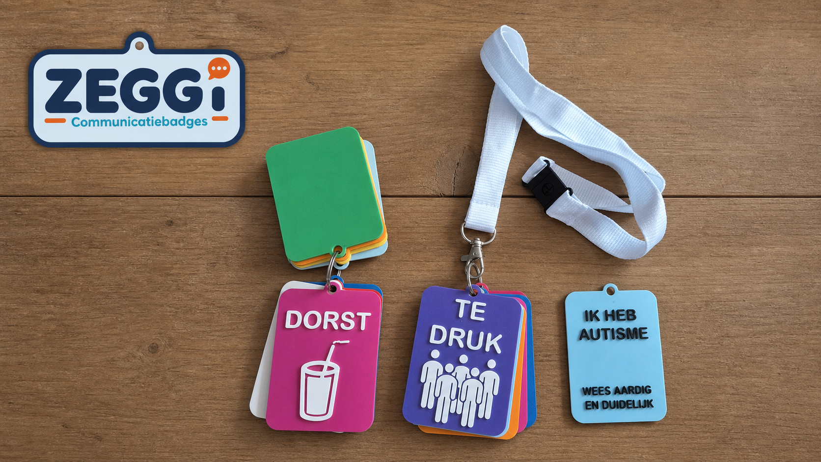 ZEGGI communicatiebadges met keycord en sleutelring