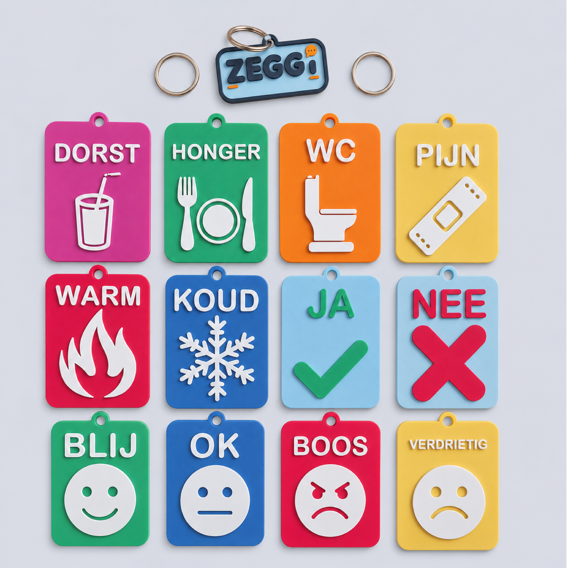 ZEGGI communicatiebadges | Basisbehoeften & gevoelens – 12 stuks