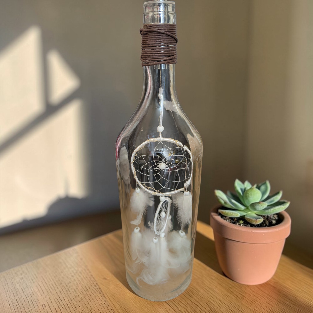 Sfeervolle Glazen Fleslamp met Dromenvanger en LED-verlichting (Bohemian Stijl) (50 cm)