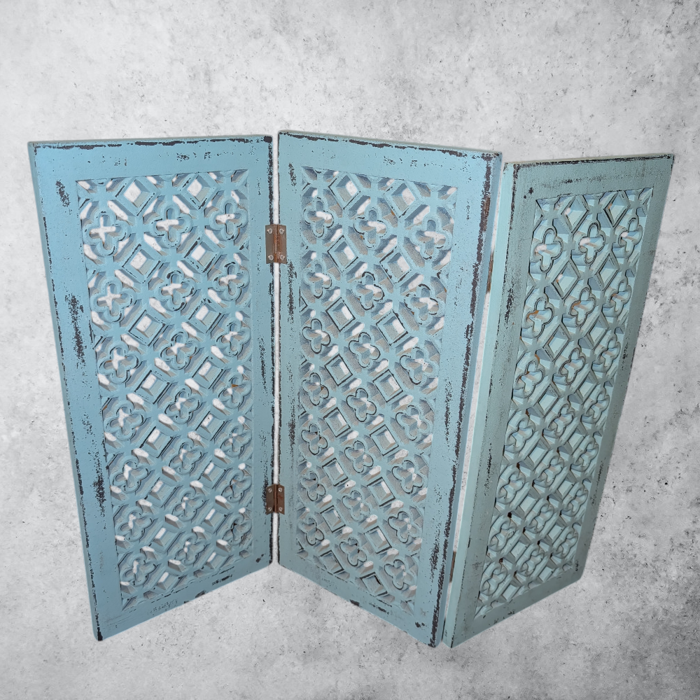 Houten Decoratiescherm – Turquoise Distressed Look