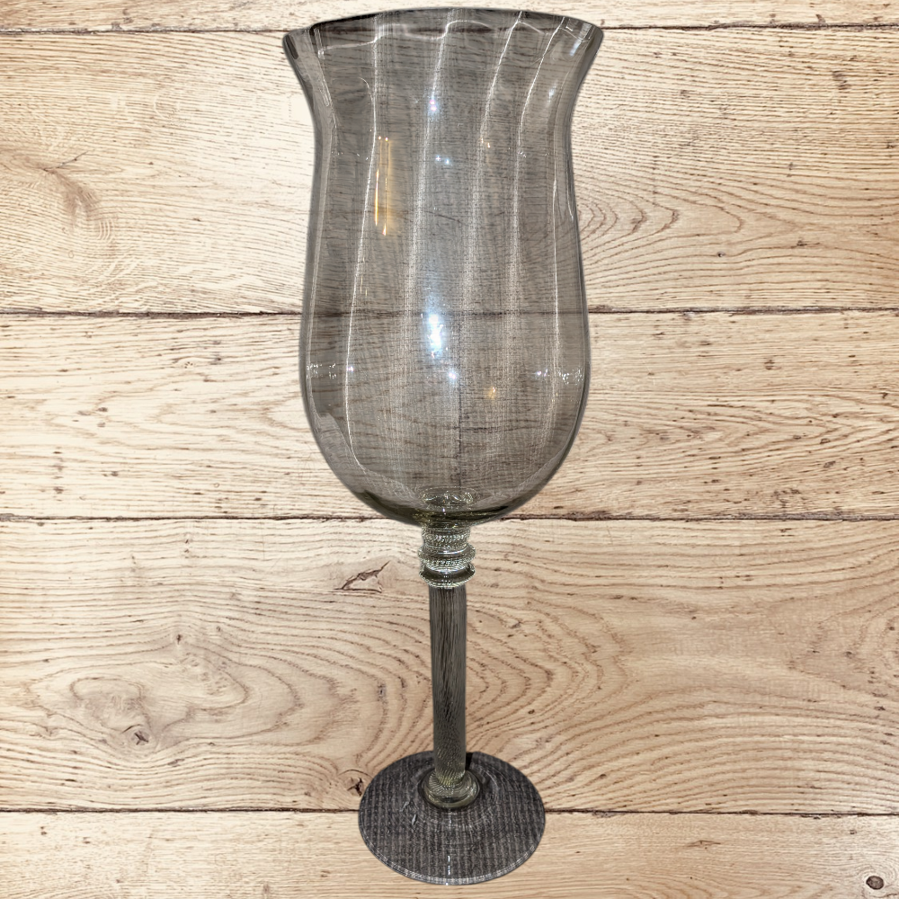 Elegante Glazen Hurricane Vaas op Steel – Smokey Grey (50 cm)