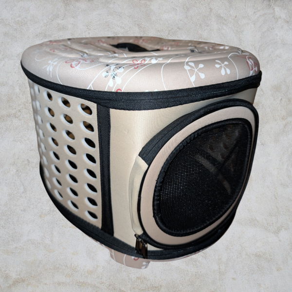 Stijlvolle & Compacte Transportbox voor Huisdieren – Beige met Bloemenprint
