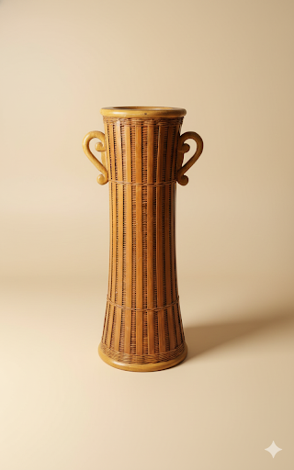 Boho Bamboe Vaas met Oortjes – Handgevlochten Rotan Decoratie – 30cm