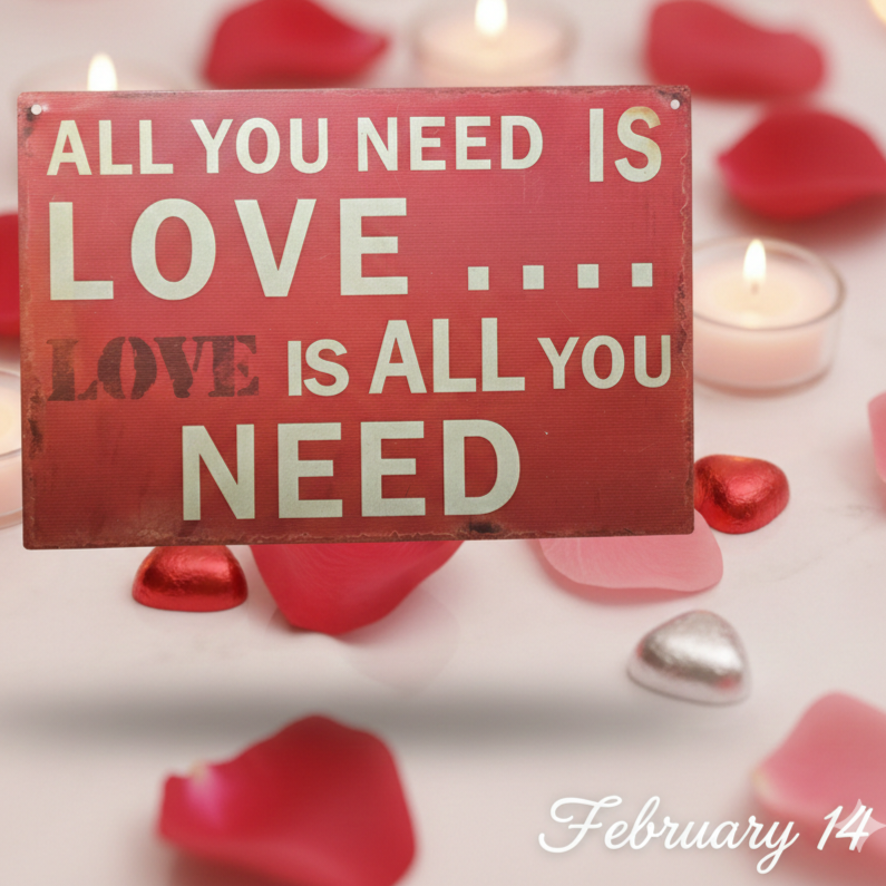 Z Metalen Tekstbord - "All You Need Is Love" - 20x30 cm