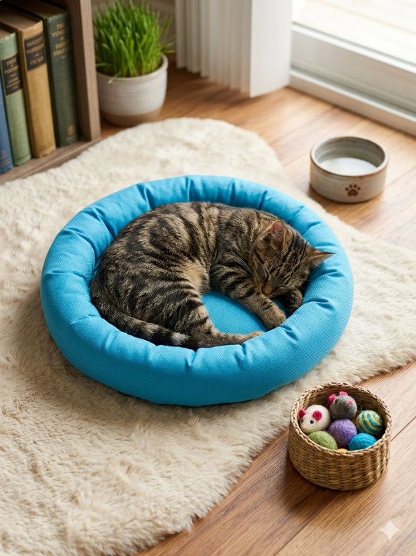 Zachte Ronde Kattenmand – Helder Blauw