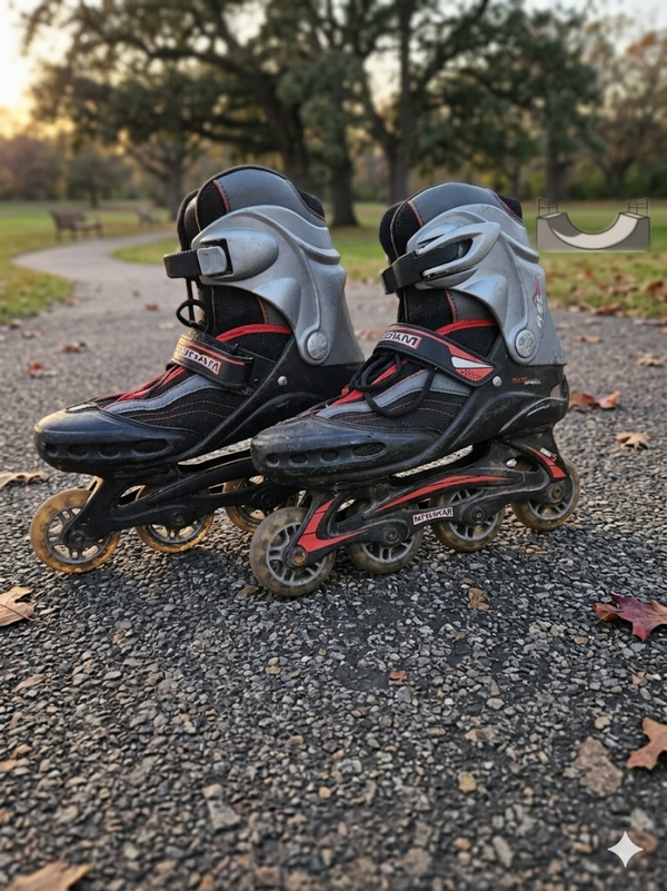 Inline Skates - NIJDAM - Grijs/Rood - Maat 40 - Gebruikt