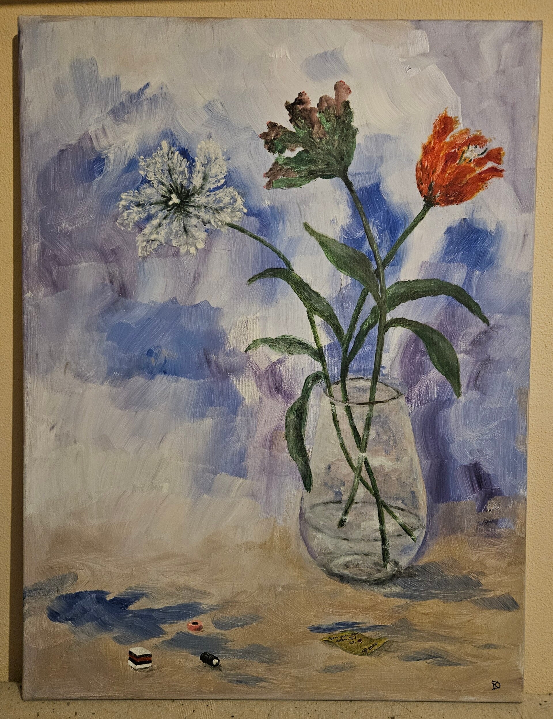 Handgeschilderd Stilleven - Bloemen in Vaas (61x80 cm) schilderij