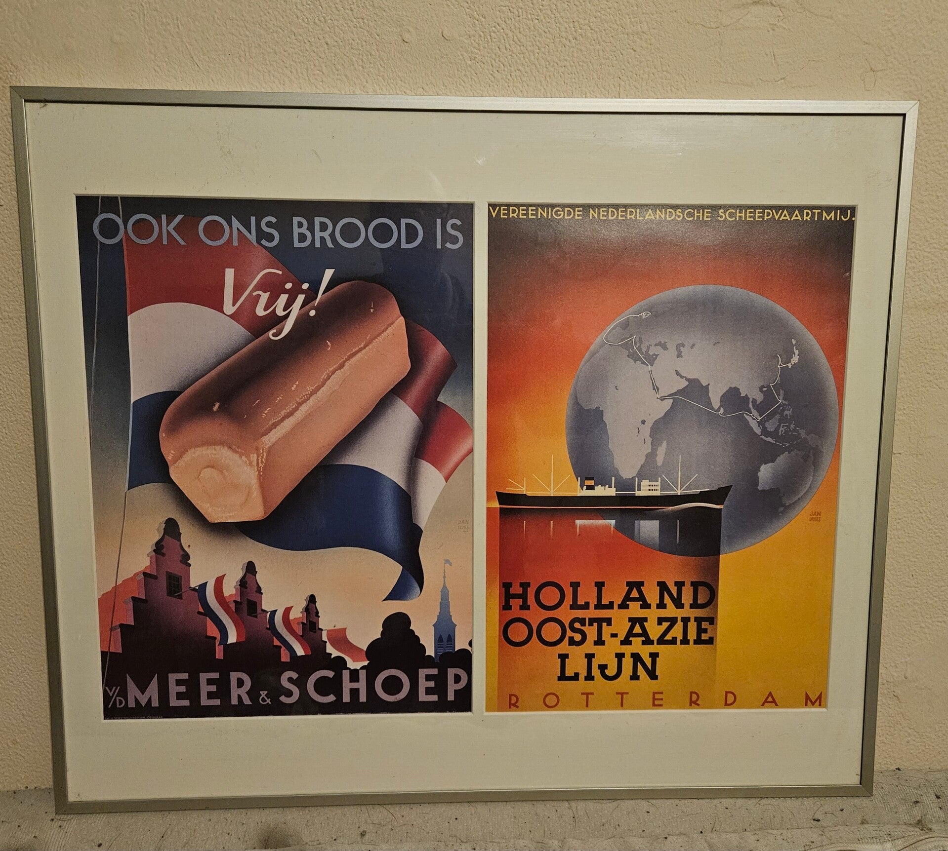 Set van 2 Vintage Reclameposters in Lijst – Ontwerp: Jan Lavries schilderij