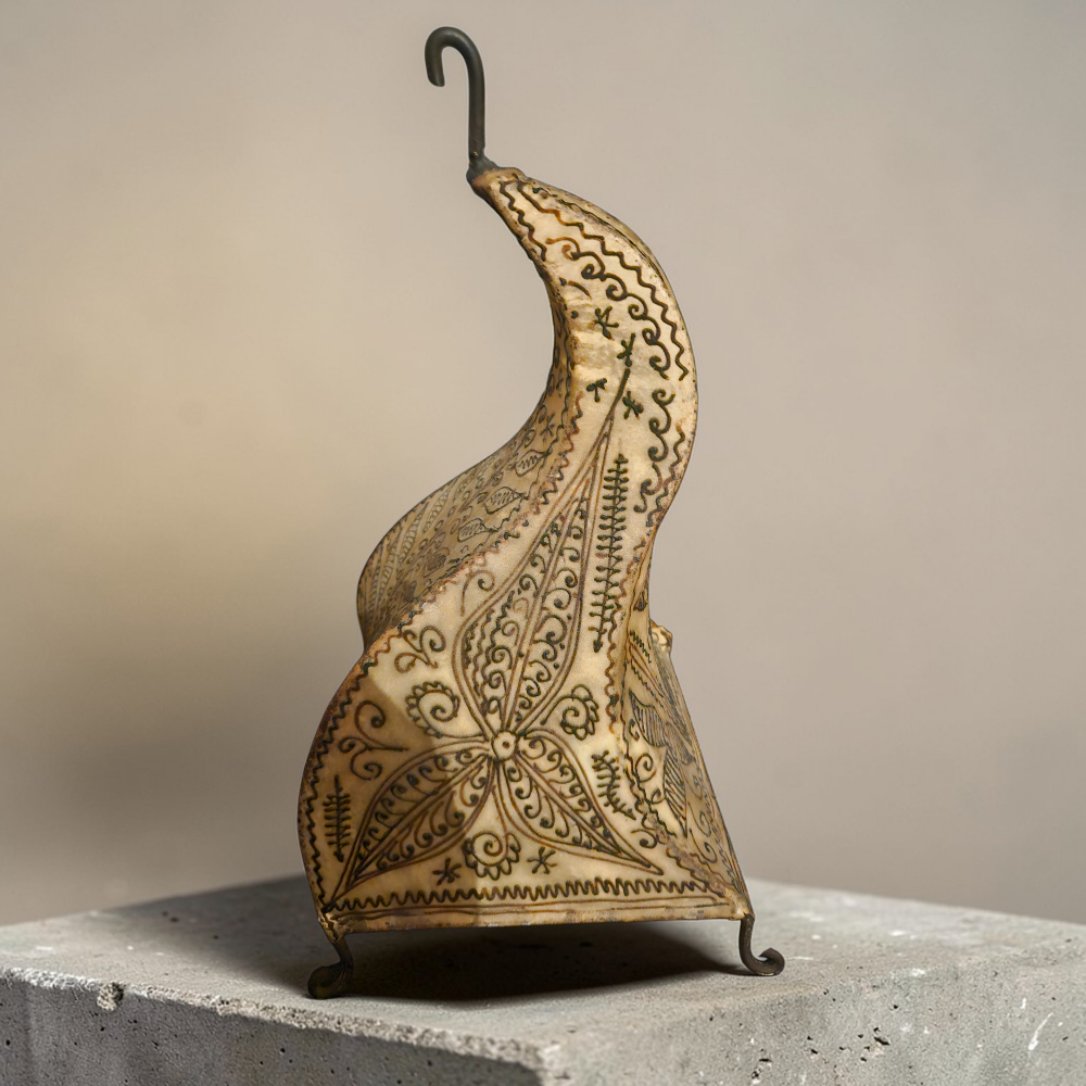 Oosterse Marokkaanse Henna Tafellamp – Handbeschilderd Leer