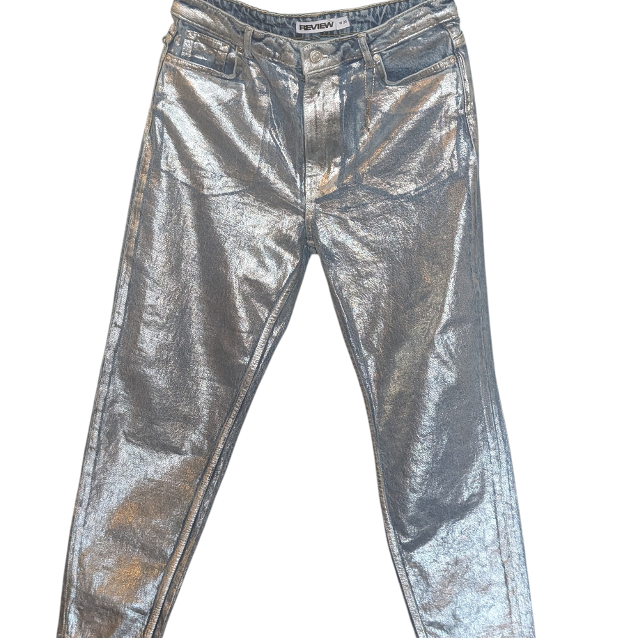 Zilveren Metallic Jeans - Review Mom Skinny maat 38