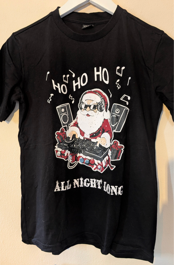 Zwart kerst T-shirt DJ Santa - Maat 158-164