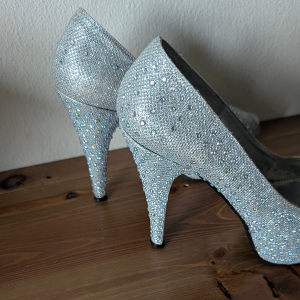 Zilverkleurige glitter high heels met strass-steentjes| Ardenni | maat 37