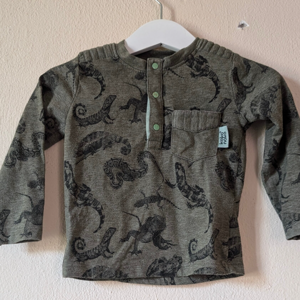 Groen Shirt met Lange Mouw en Hagedissenprint - Koko Noko - Maat 74 / 9 maanden
