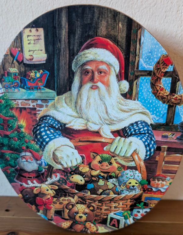 Ovale houten opbergdoosje  met afbeelding kerstman