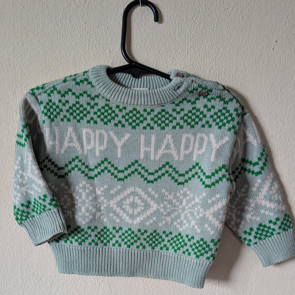 Wintertrui Hema | Happy Happy | groen- wit | maat 68