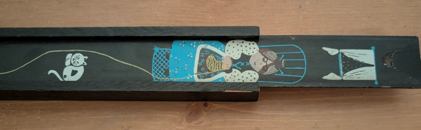 Handbeschilderd houten breinaaldenetui met schuifdeksel